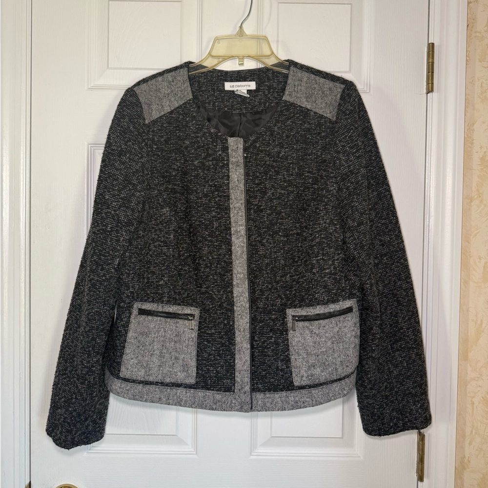 Liz Claiborne Wool Blend Black and Grey Zip Up Jacket